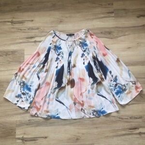 CHARLIE B Red and Pink Pleated Blouse